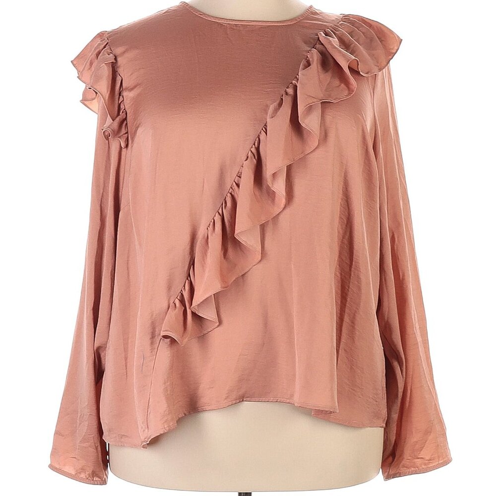 Lane Bryant Long Sleeve Ruffle Pink Blouse Size 20